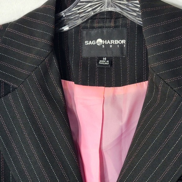 Sag Harbor Suit Jacket 5 Button Pinstripe Black / Pink / White 14 Vtg - Picture 3 of 11